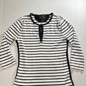 Ralph Lauren Black and White Fitted 3/4 Sleeve T-Shirt